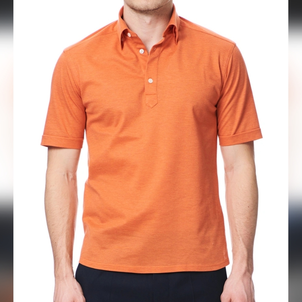 Eton Slim Fit Shot Sleeve Pique Orange Shirt